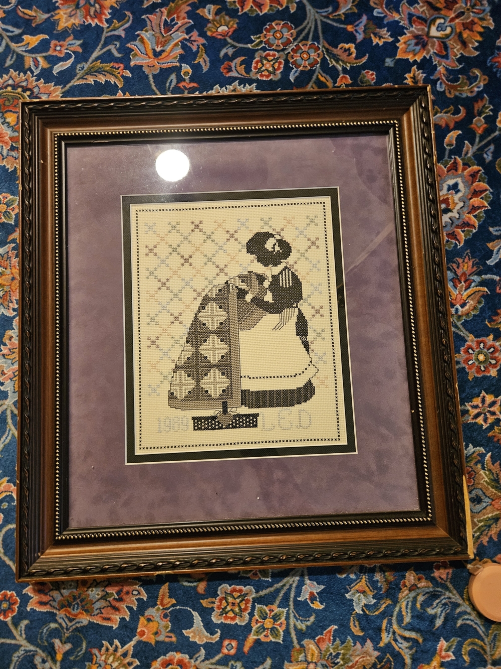 Vintage Framed Cross Stitch "The Inheritance" – Professionally Matted Folk Art